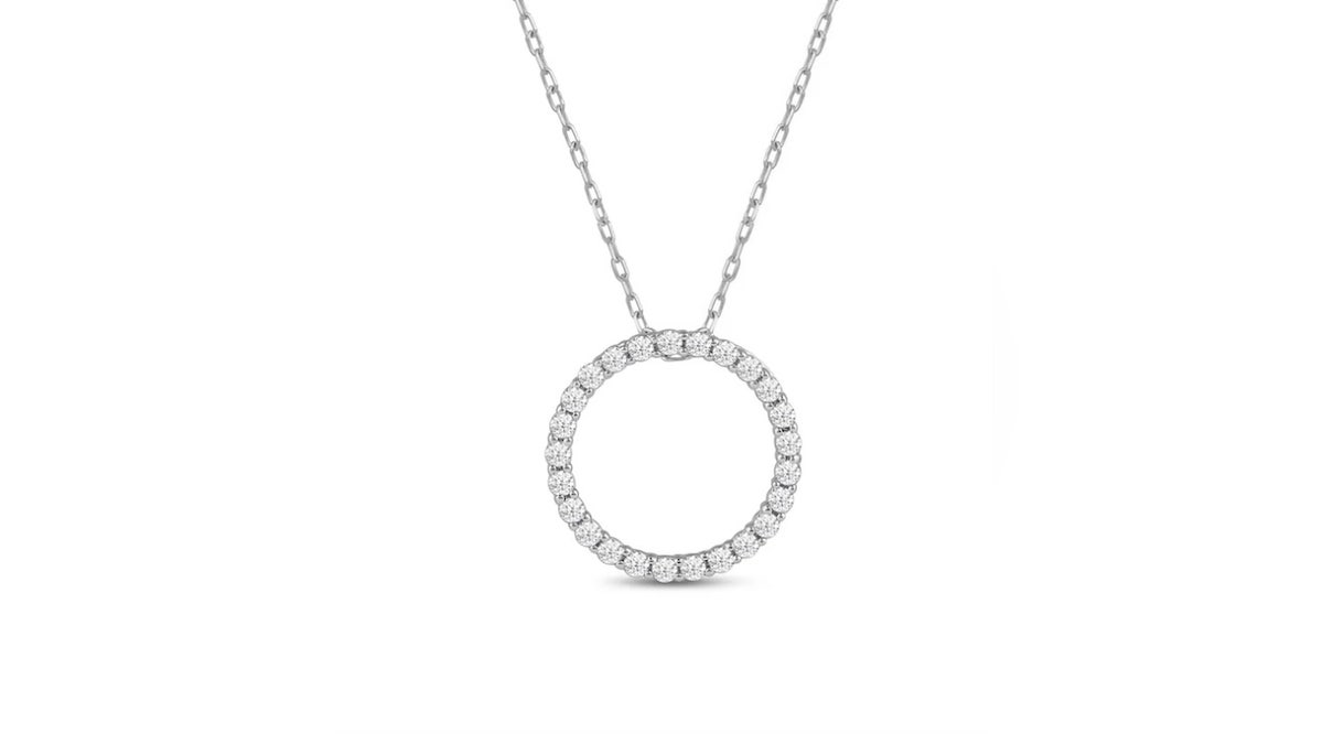 The diamond circle on this necklace represents unending love. 