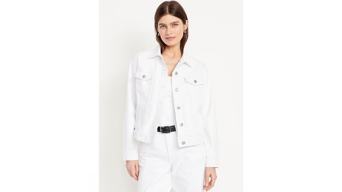 A classic white denim jacket that pairs with anything.