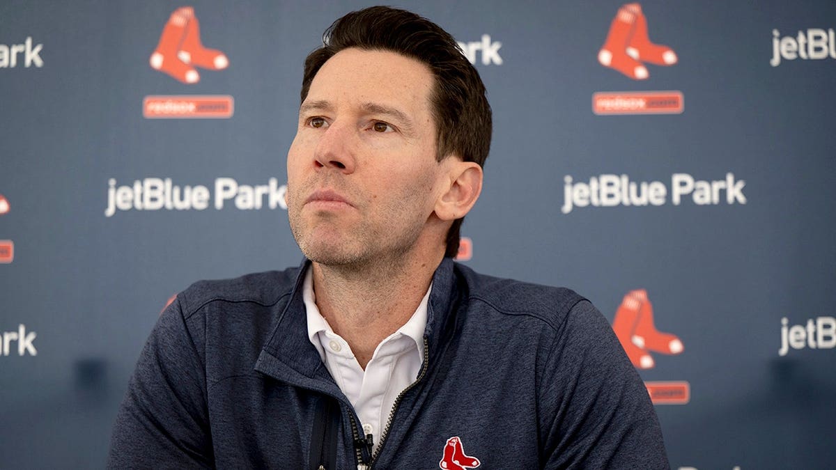 Boston Red Sox Chief Baseball Officer Craig Breslow speaking to media at JetBlue Park in Fort Myers Florida
