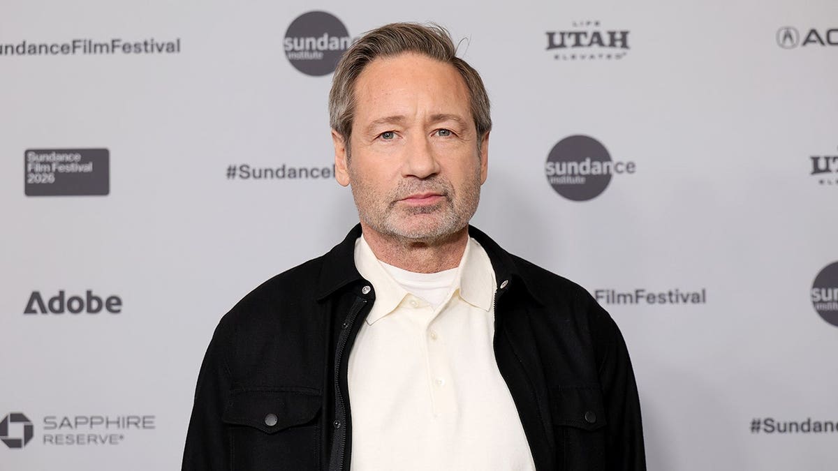 David Duchovny standing at the Sundance Film Festival premiere in Park City Utah