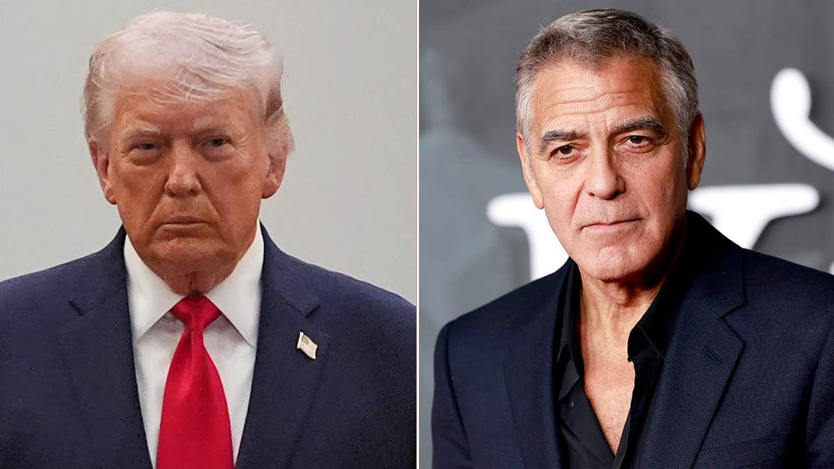A split of Donald Trump and George Clooney