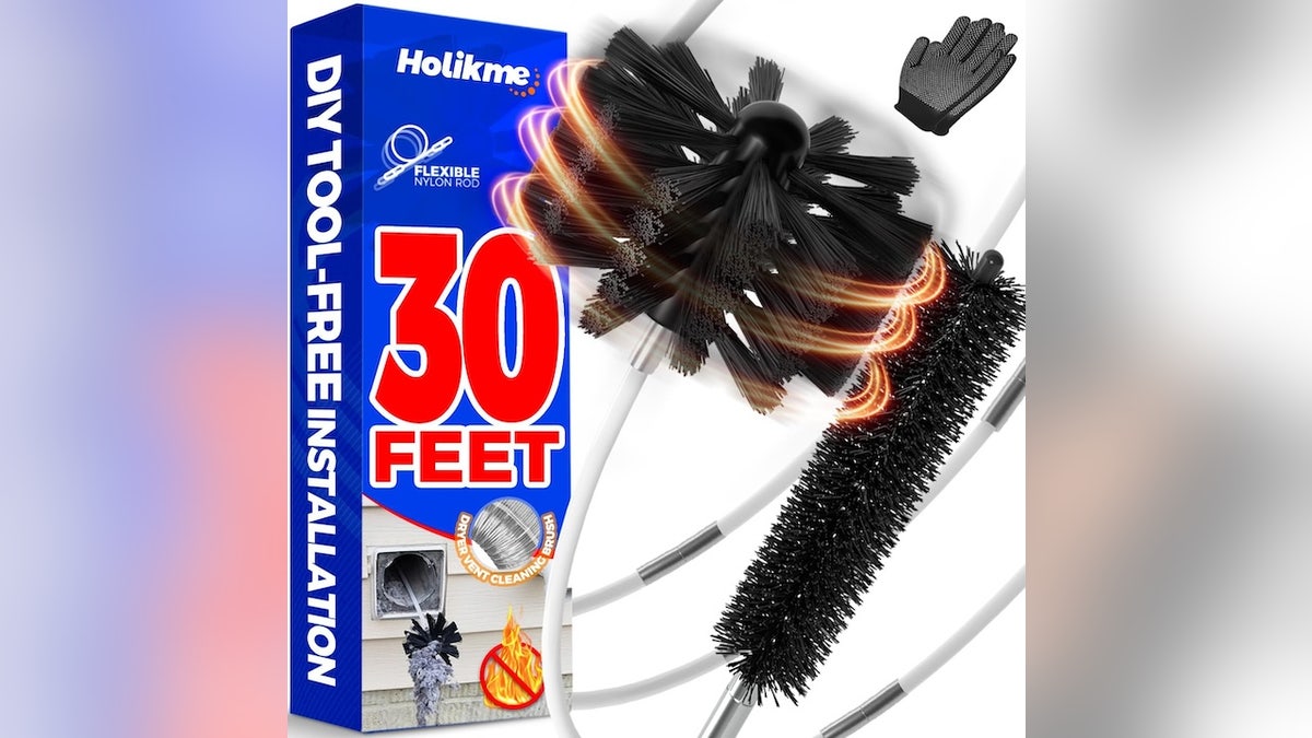 Use this dryer vent cleaner to remove debris.