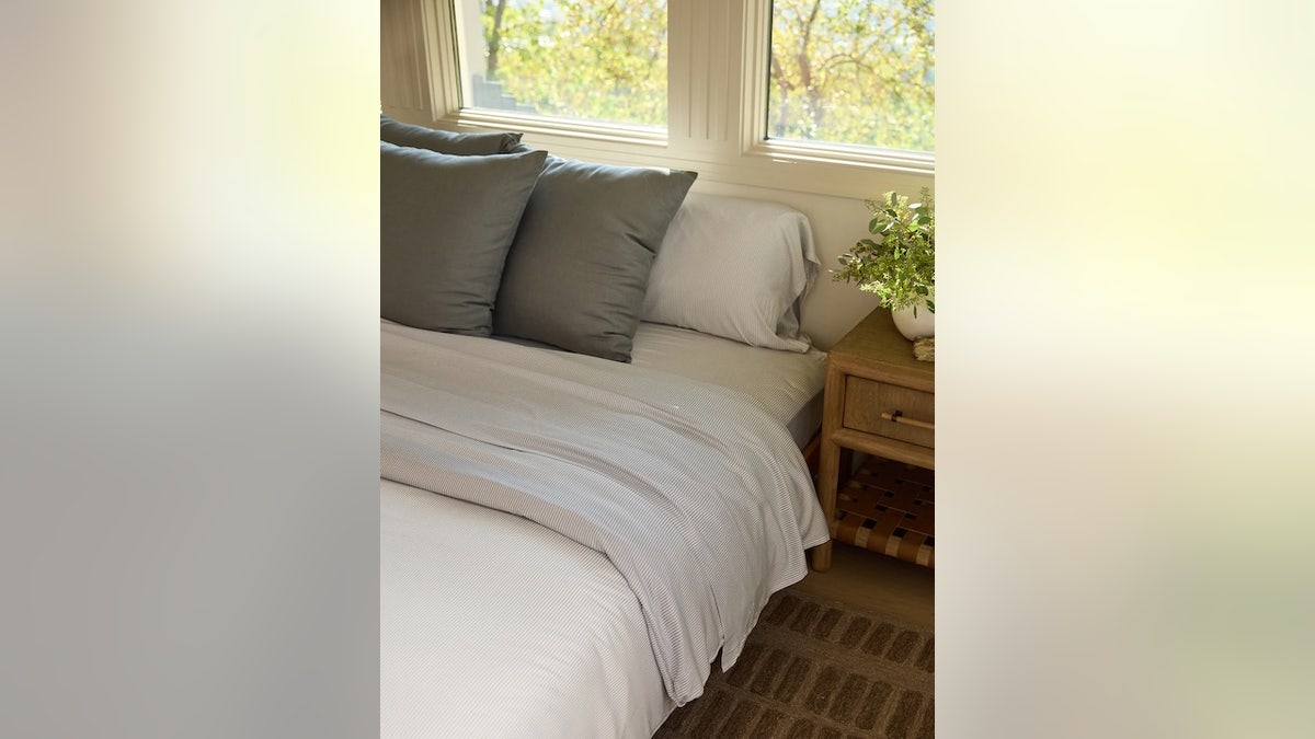 This pinstripe duvet looks nice in any bedroom.