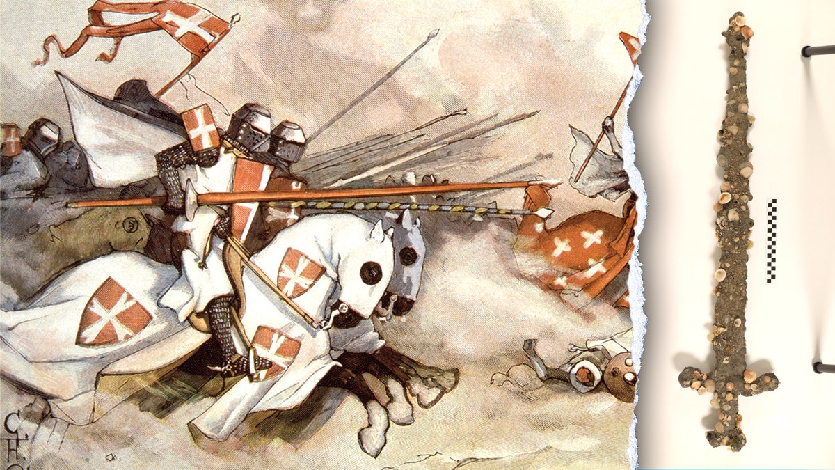 Split image of crusaders painting, sword