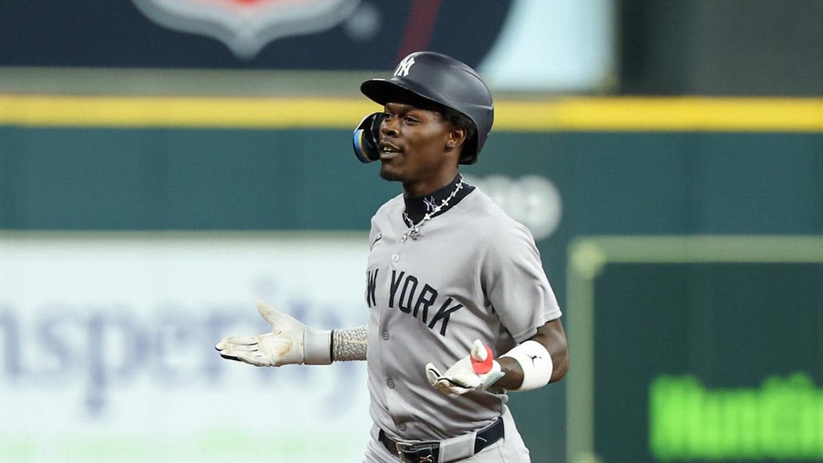 Jazz Chisholm Jr. rounding bases aft  hitting a location  tally  astatine  Daikin Park