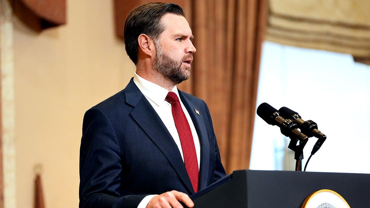 Vice President JD Vance speaking at a news conference in Islamabad Pakistan
