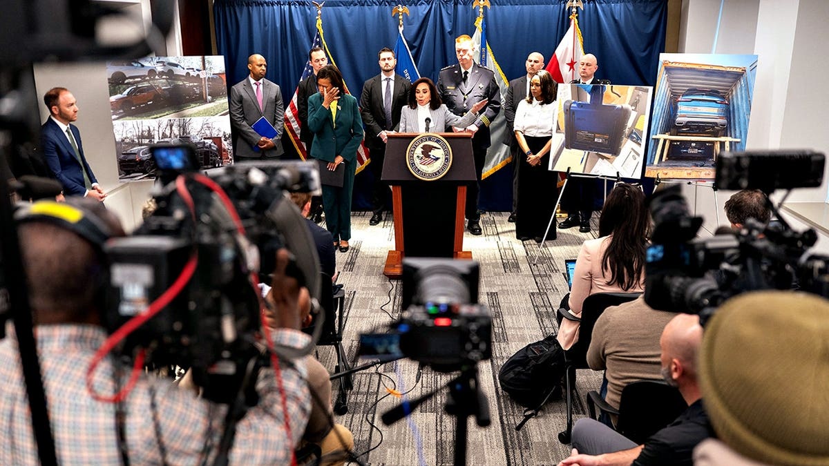 U.S. Attorney Jeanine Pirro speaking astatine  a Justice Department property   league  with D.C. Mayor Muriel Bowser and Metro Police Chief Jeffery Carroll