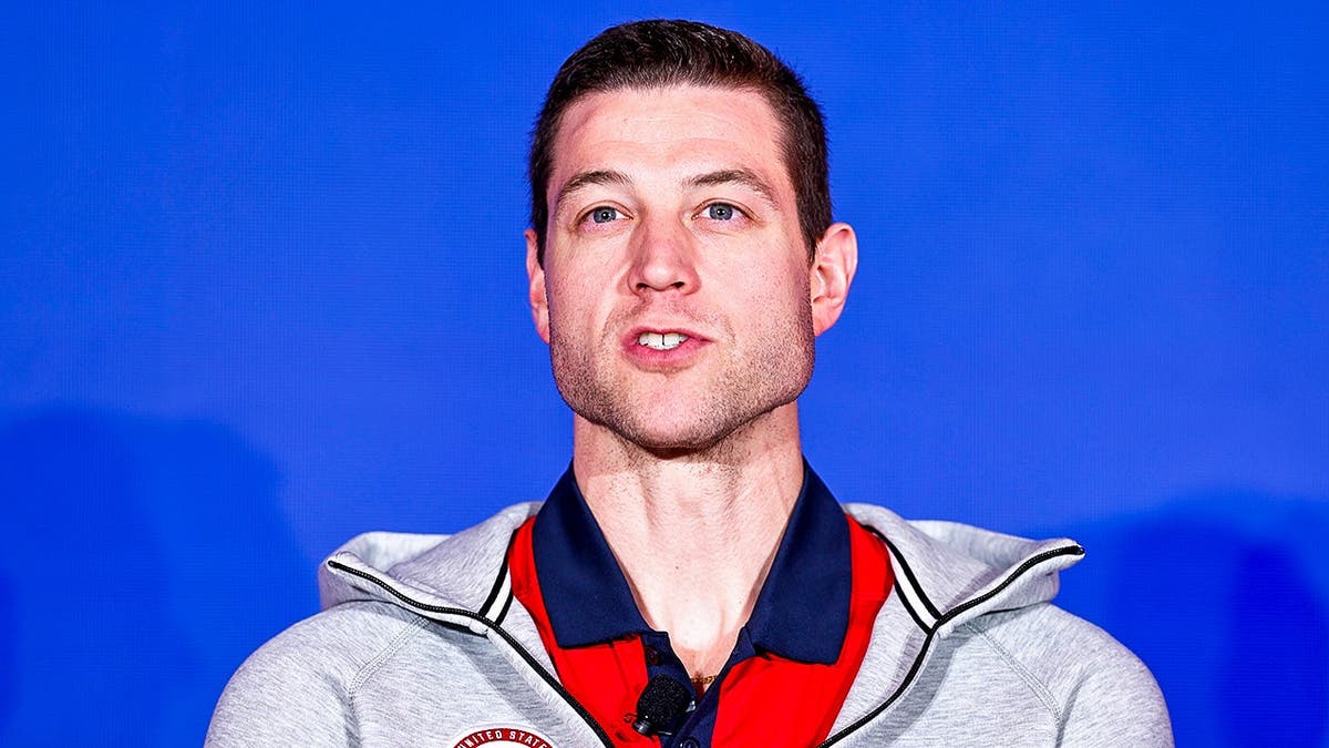 Jimmer Fredette speaking at Team USA Media Summit in New York City
