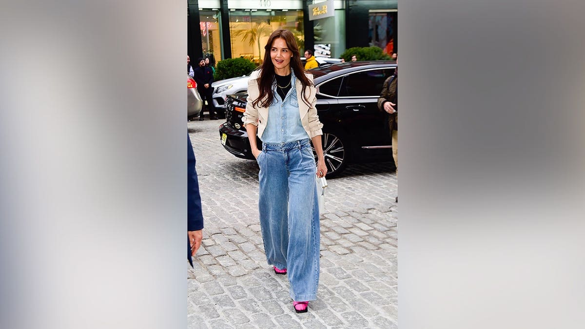 Katie Holmes outside the Alice + Olivia fashion show in February 2024.