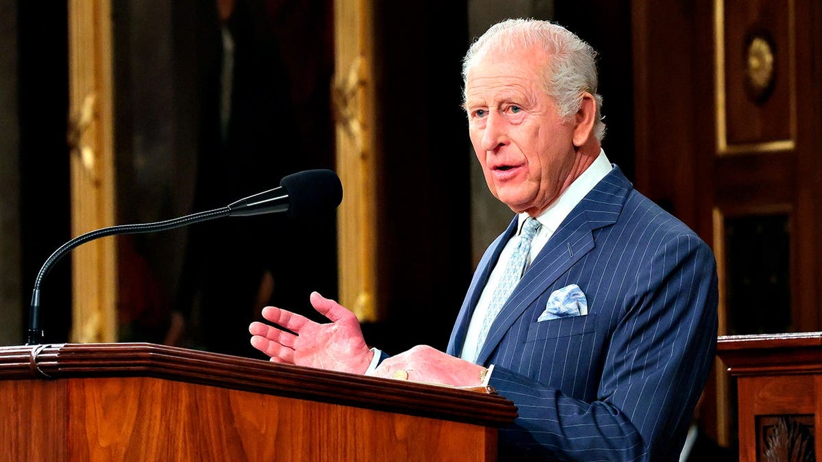 King Charles III speaking at a joint meeting of Congress in the U.S. Capitol House Chamber