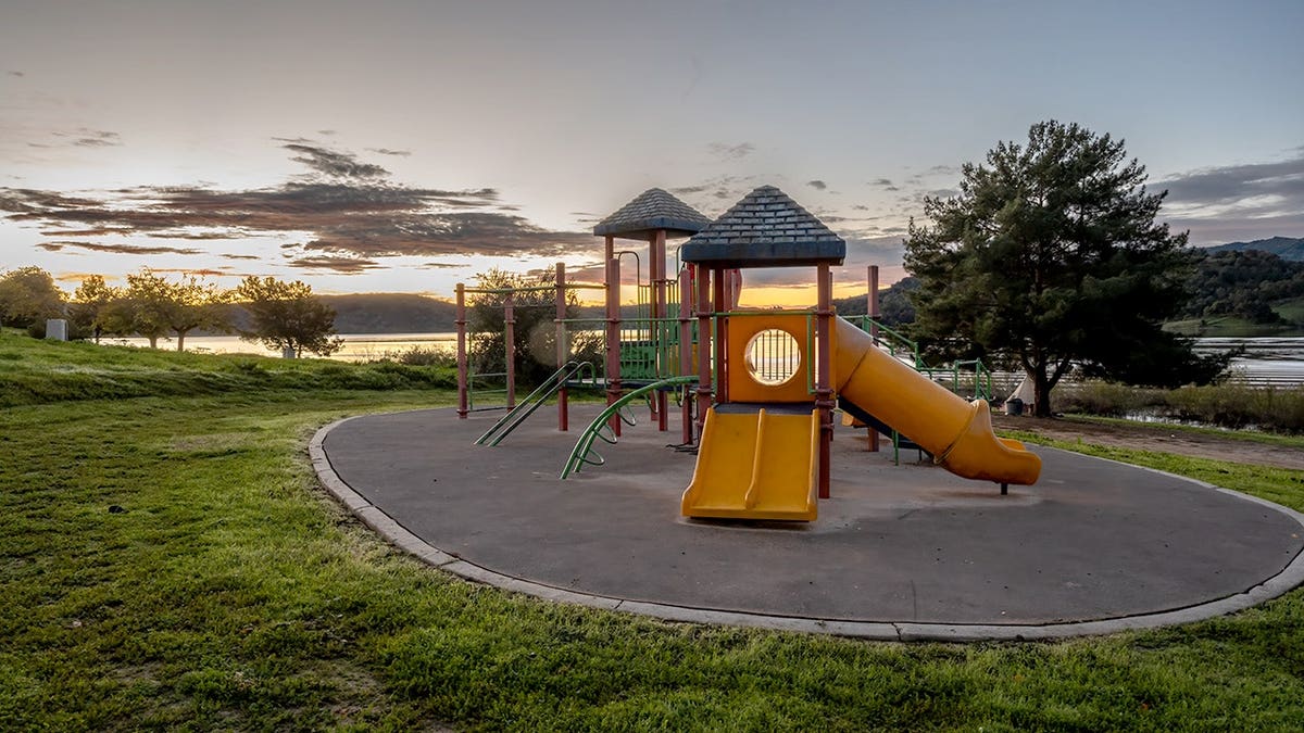Lake Casitas playground with children playing and water in the background