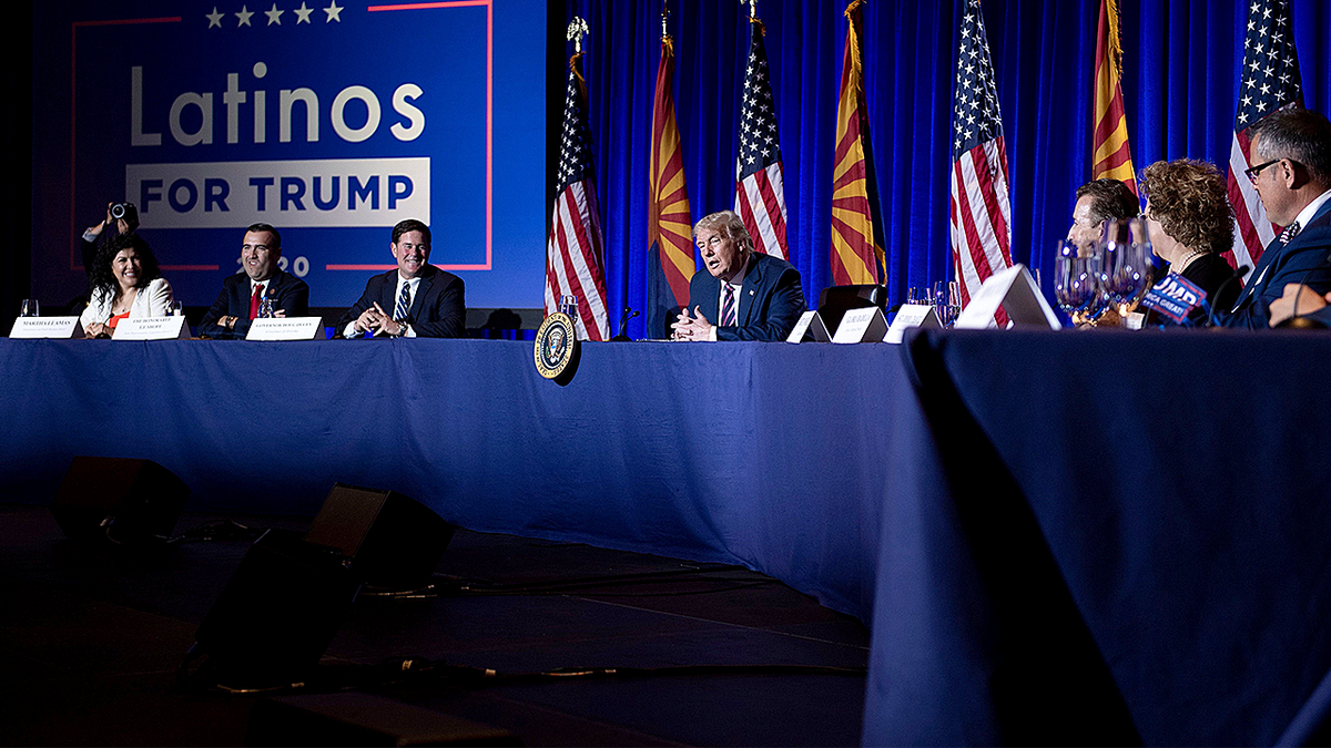 Trump at roundtable with Latino supporters in 2020.
