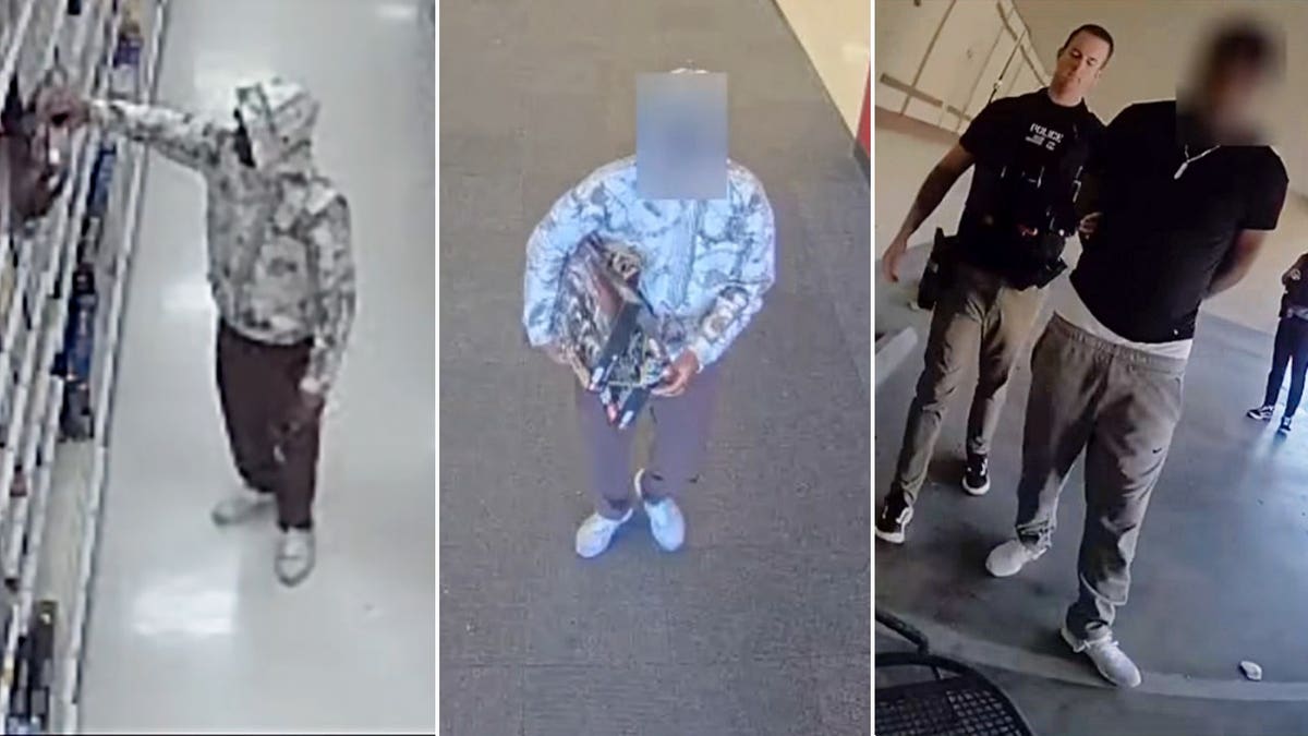 Surveillance images show suspect taking Lego sets and being arrested by police