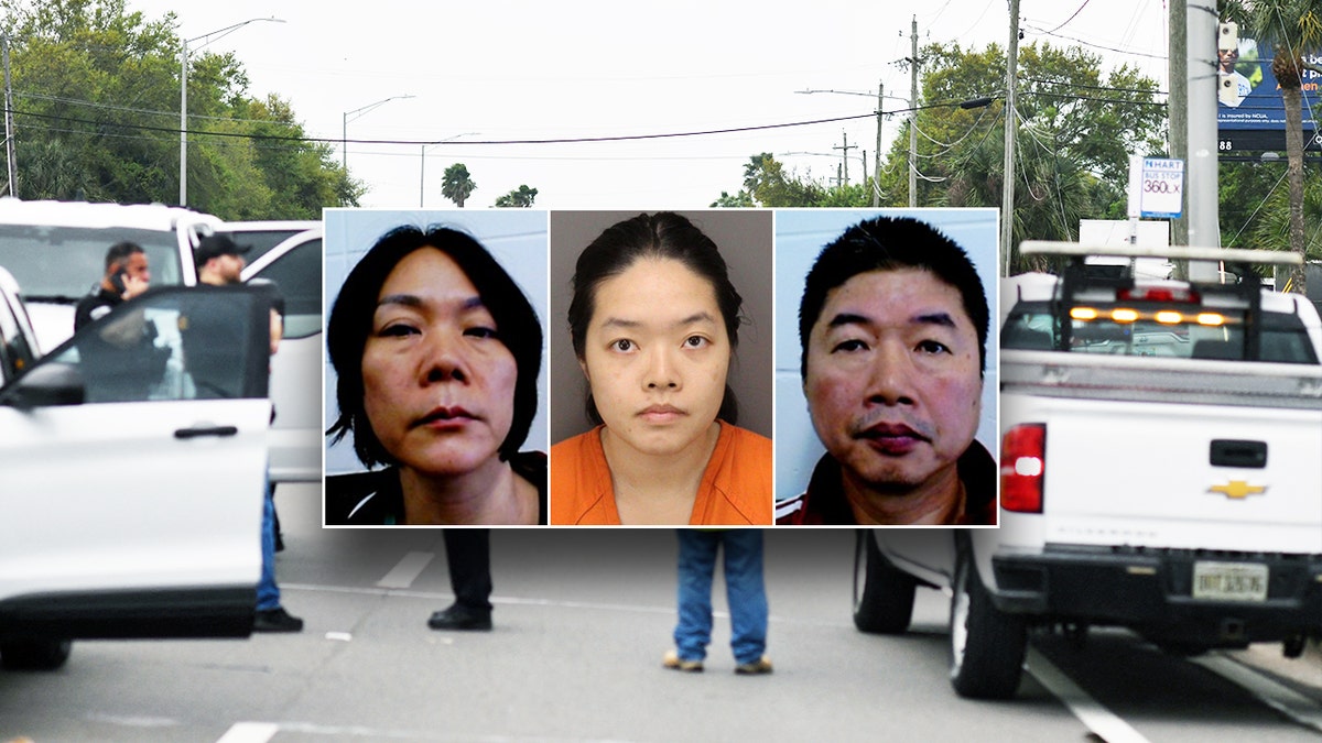 Composite image of Ann Mary Zheng and her parents, Qiu Qin Zou and Jia Zhang Zheng, following arrests tied to MacDill Air Force Base investigation