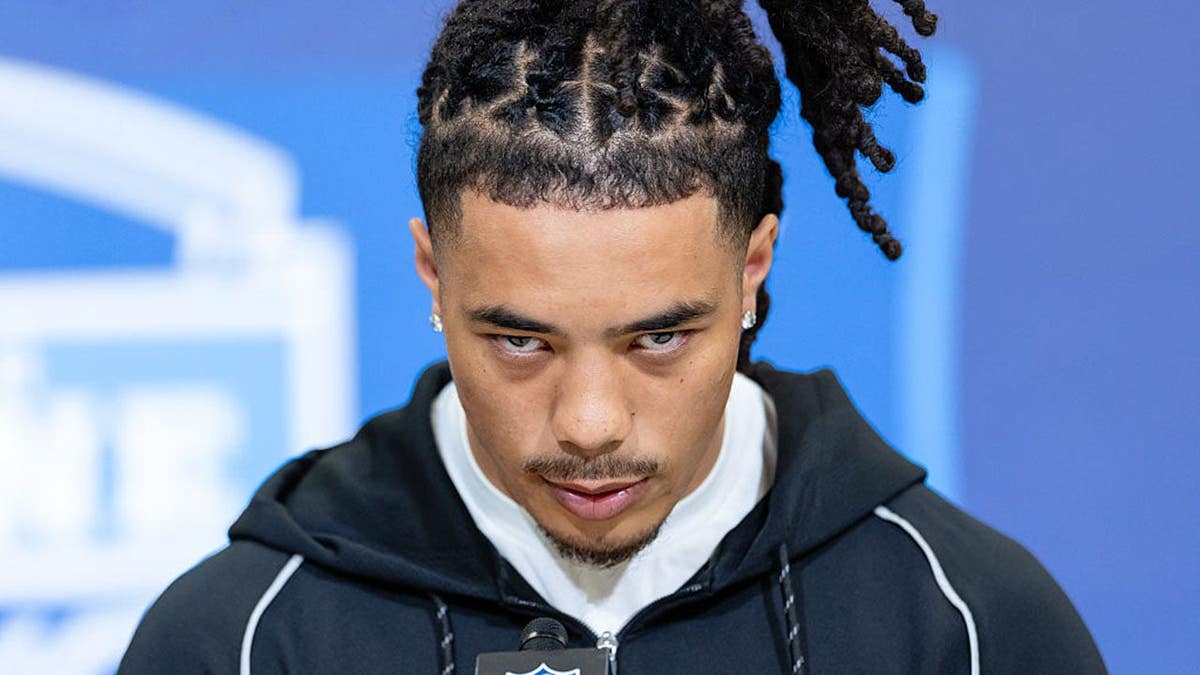 Makai Lemon speaking to media at NFL Draft Combine in Indianapolis