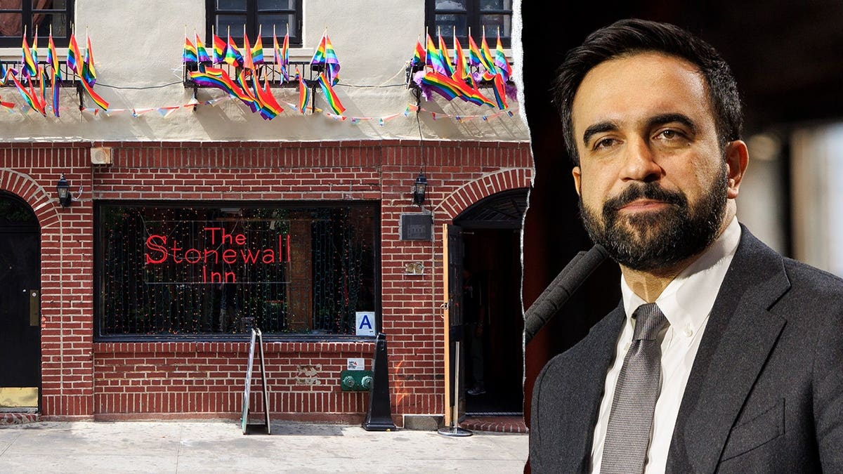 Stonewall Inn com bandeira do orgulho, prefeito Mamdani
