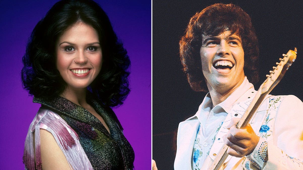 Marie Osmond promotional gallery image from December 8, 1975, alongside Alan Osmond performing live on stage with The Osmonds during their European tour in October 1973.