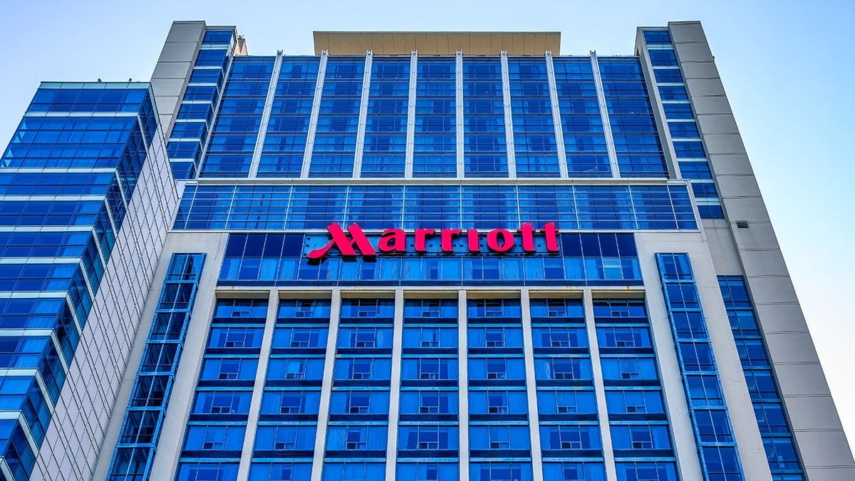 Marriott hotel building with blue glass windows in Niagara Falls Ontario