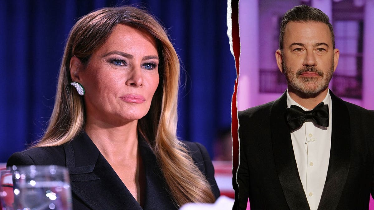 Melania Trump and Jimmy Kimmel close ups