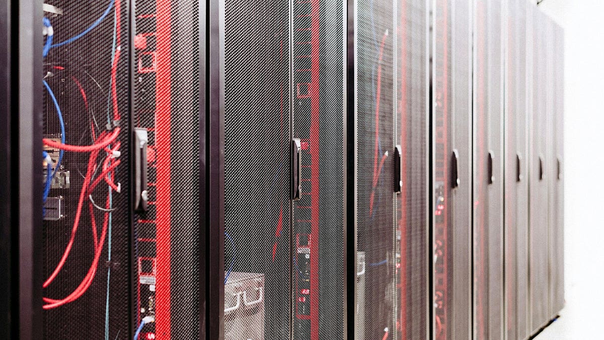 A panel of computer servers