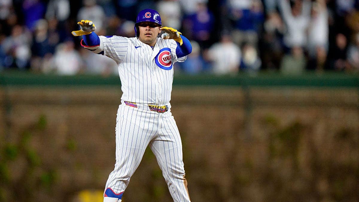 Moises Ballesteros on second base at Wrigley Field