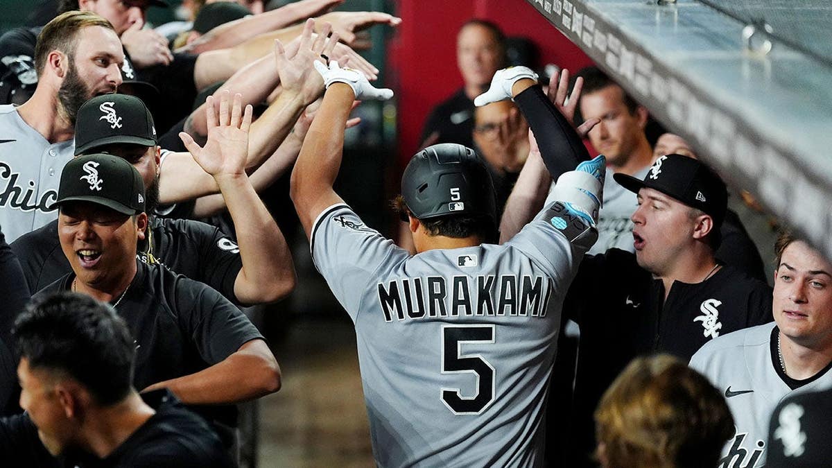 Chicago White Sox's Munetaka Murakami celebrating a location  tally  during a shot   crippled  successful  Phoenix