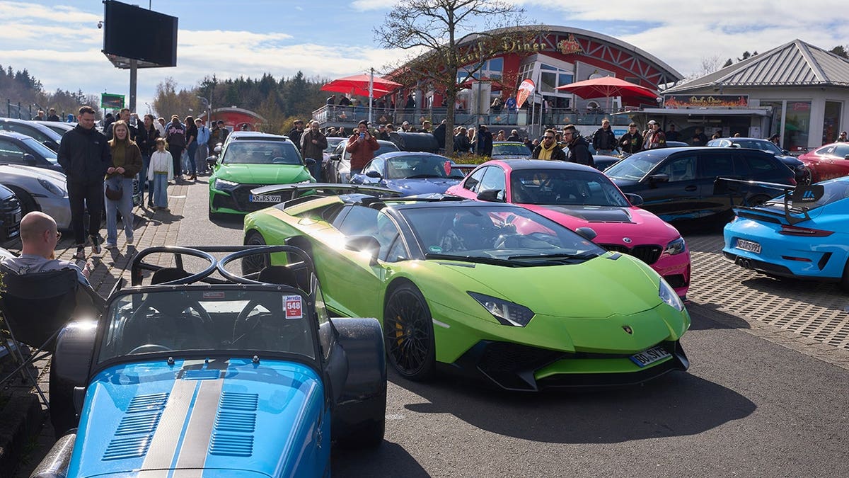 Car fans gathered at Nürburgring Nordschleife access road