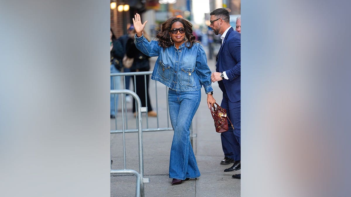 Oprah Winfrey in a denim outfit while out in New York City in April 2026.