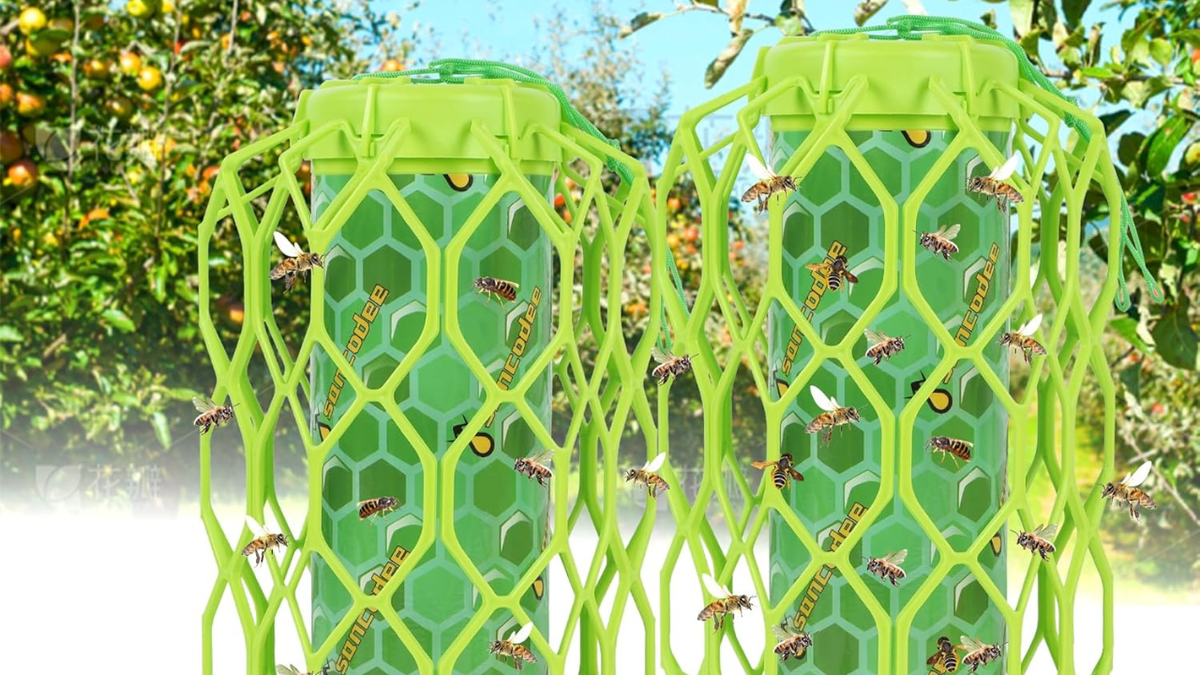 This reusable wasp trap comes with extra sticky paper. 