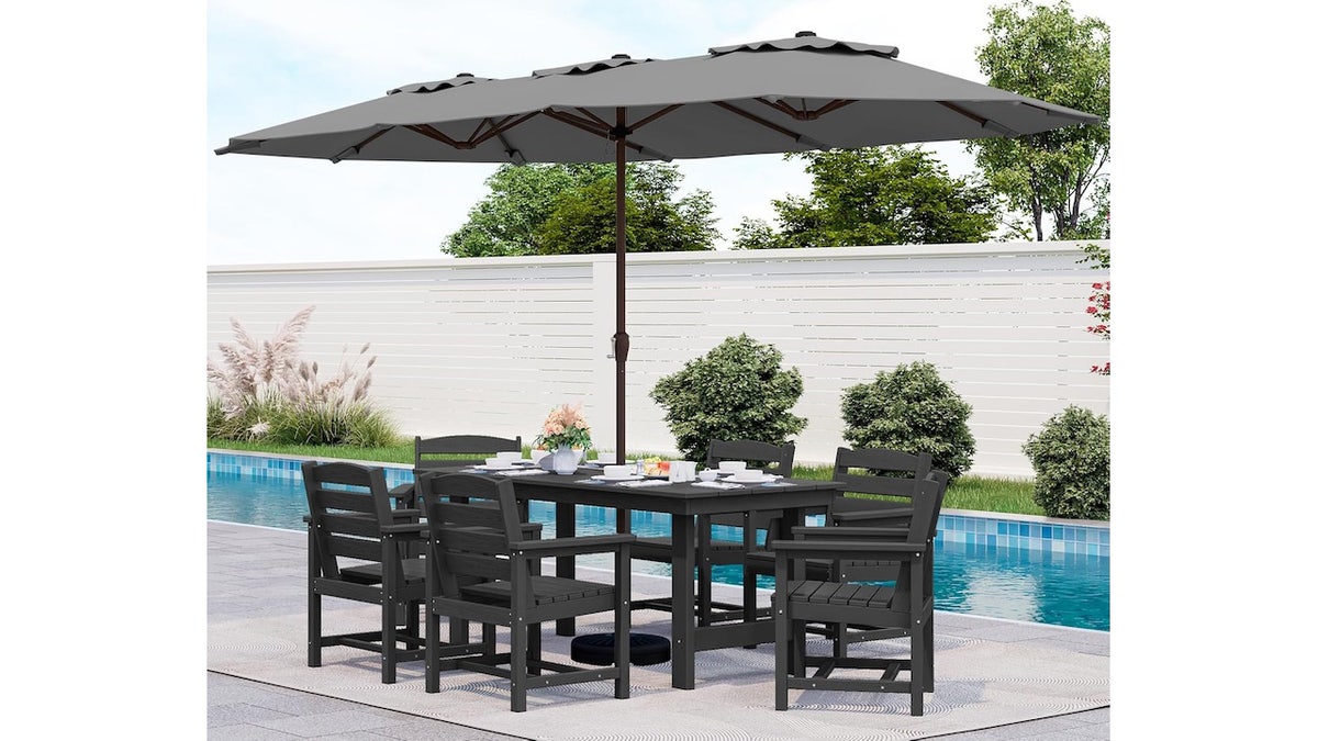 Fit up to six people at this durable dining set.