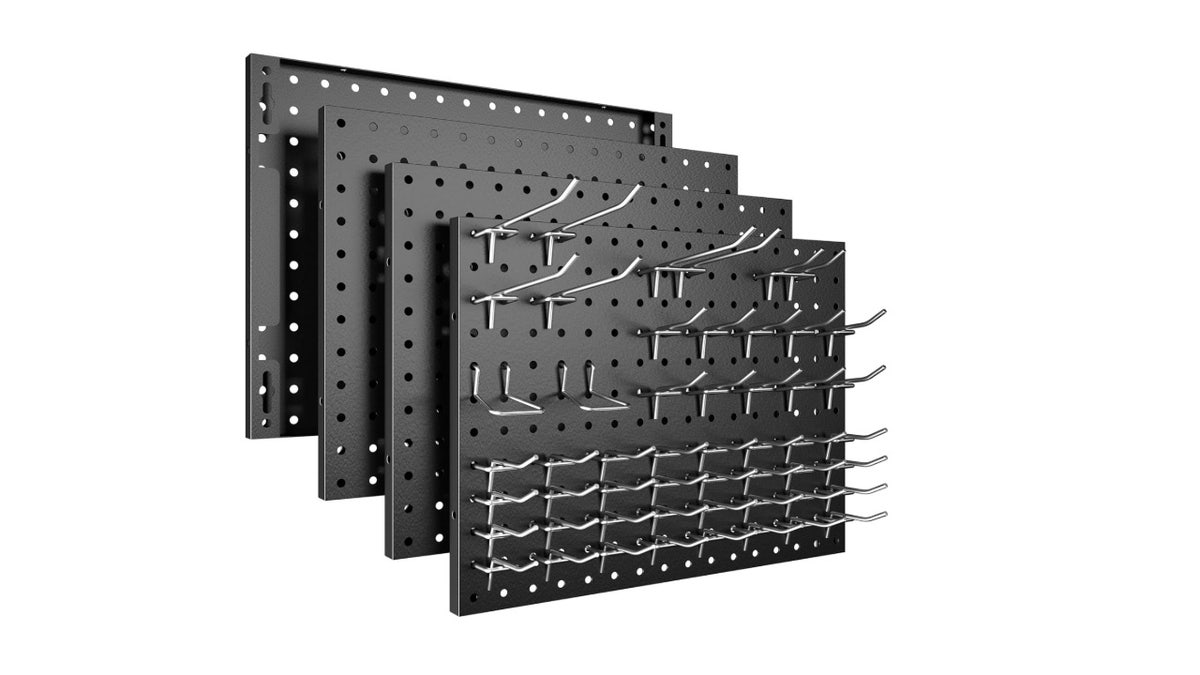 Pendure ferramentas manuais, cabos de extensão e outros pertences nestes ganchos de fixação. 