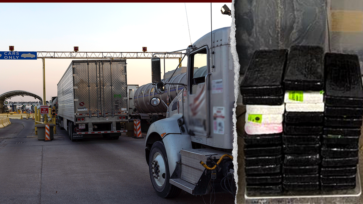 Uma imagem da ponte Far-Reynosa ao lado de uma apreensão de cocaína