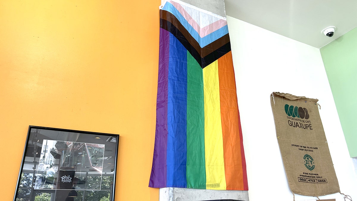LGBTQ Pride flag at Philz Coffee