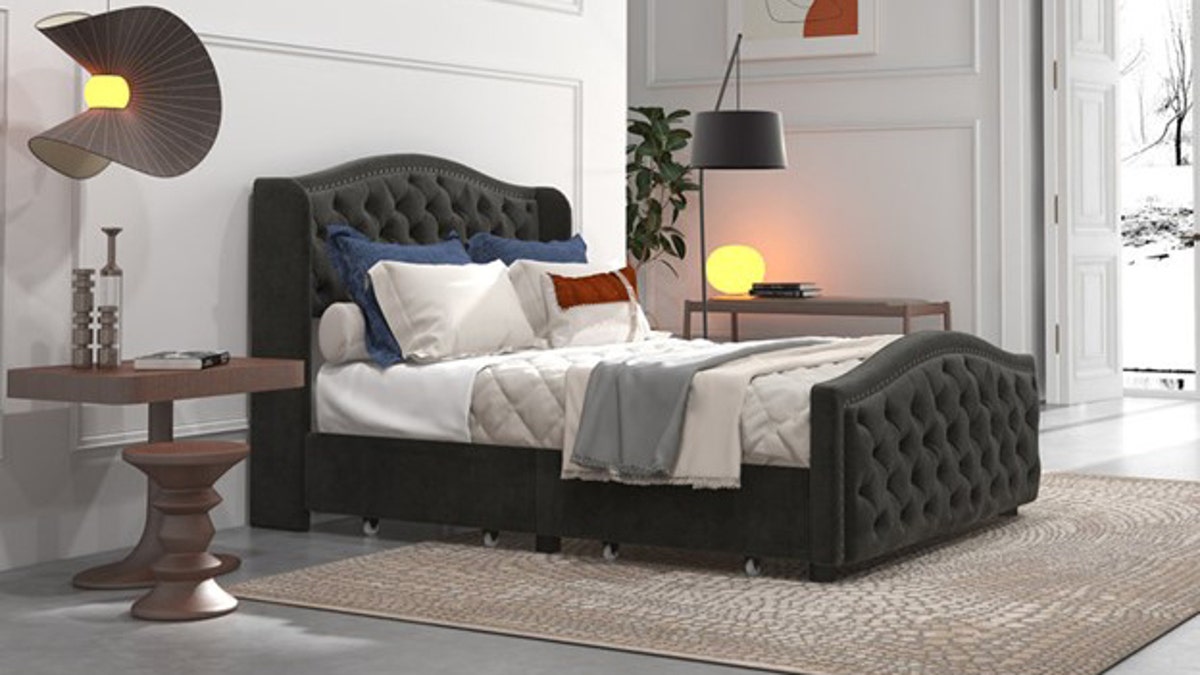 Store blankets, pillows and clothing under this bed.