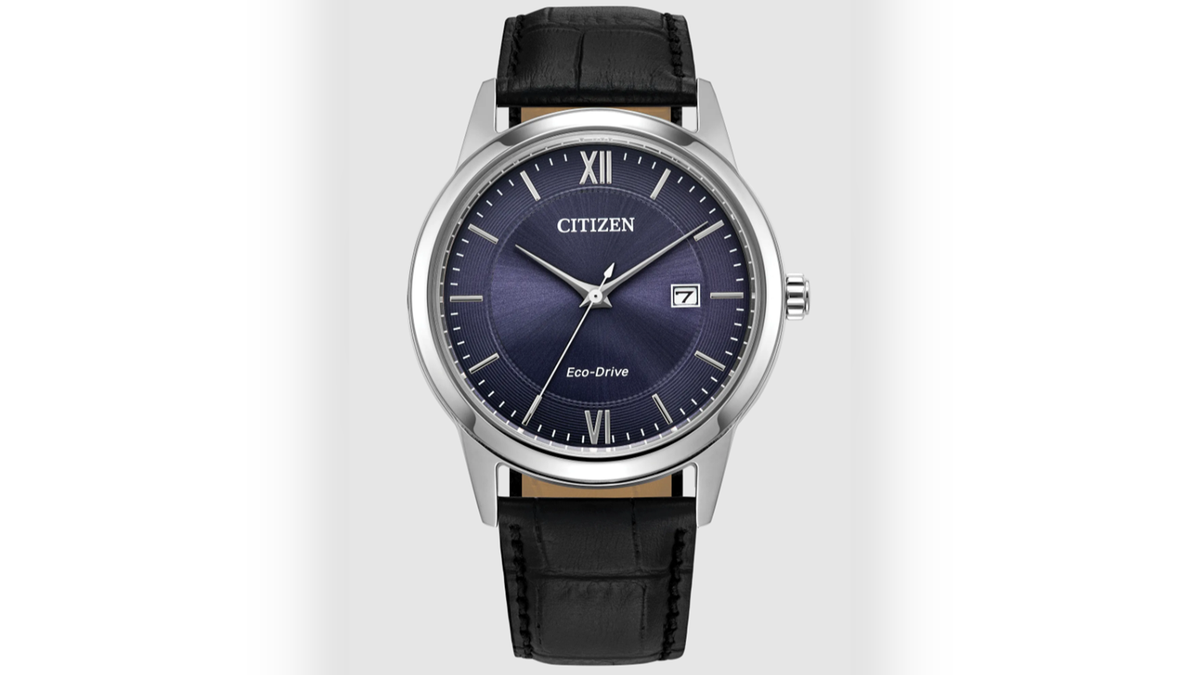 The leather strap and blue face add elegance to this watch, now 25% off. 