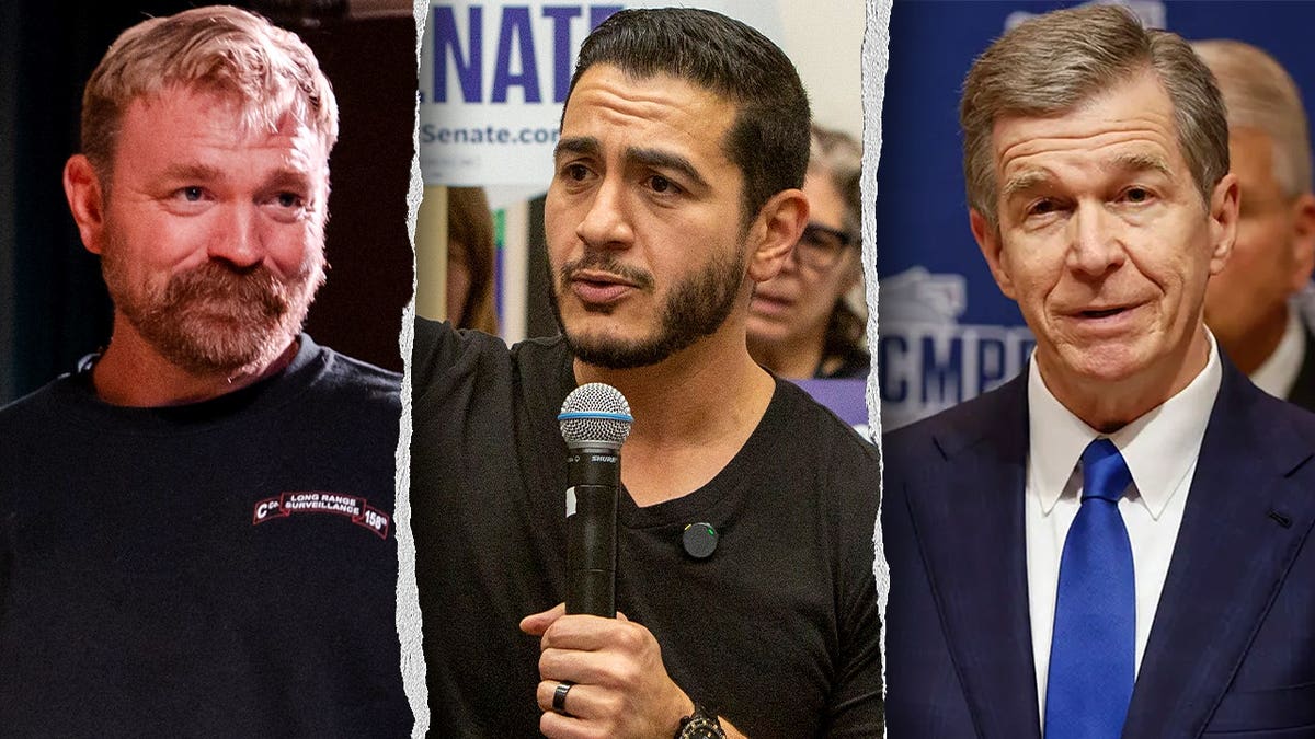 Graham Platner, Abdul El-Sayed and former North Carolina Gov. Roy Cooper in a split photo