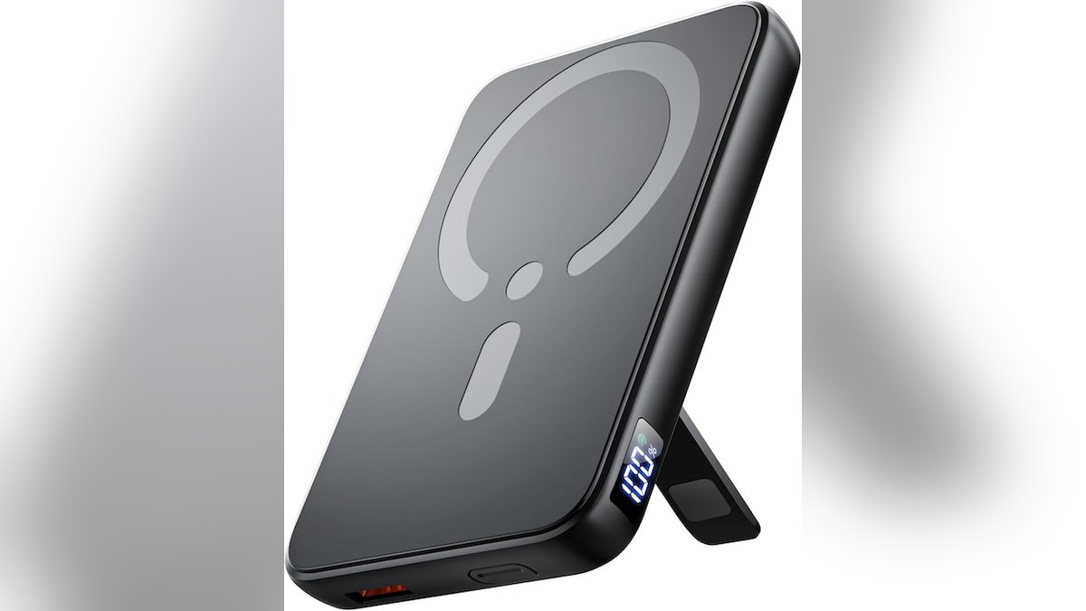 This magnetic power bank snaps onto the back of an iPhone.