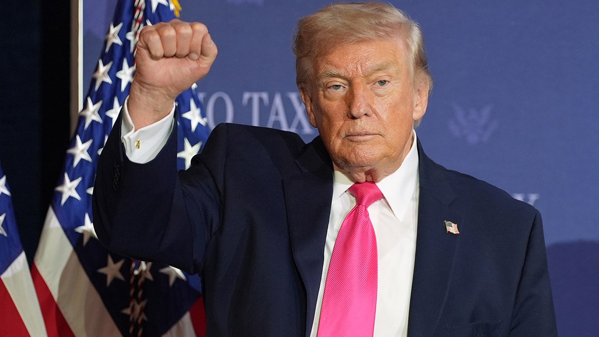 President Donald Trump gesturing during a roundtable event in Las Vegas