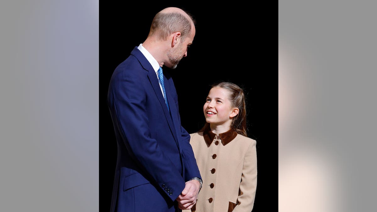 Prince William and Princess Charlotte attending Easter Sunday Mattins Service at St George's Chapel Windsor Castle