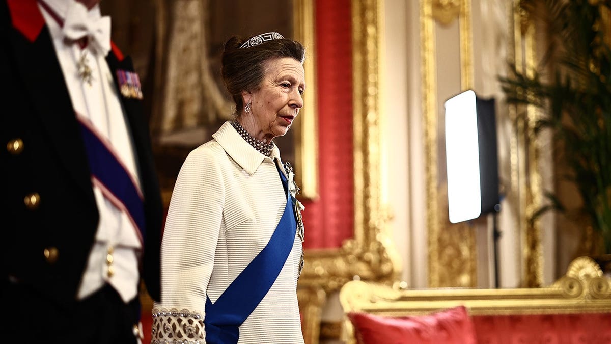 Princess Anne walking at Windsor Castle during a state banquet
