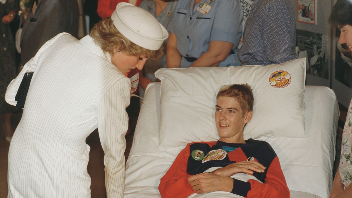 Princess Diana visits a children’s hospital in Melbourne, meeting young patients during her 1985 tour of Australia.