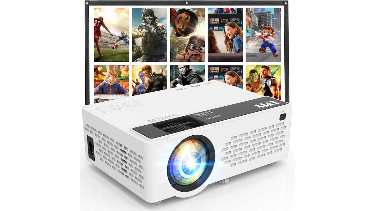 A handheld projector uses Bluetooth to connect to your phone or speakers.