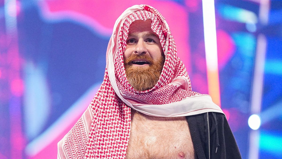 Sami Zayn making his entrance at Kingdom Arena in Riyadh, Saudi Arabia