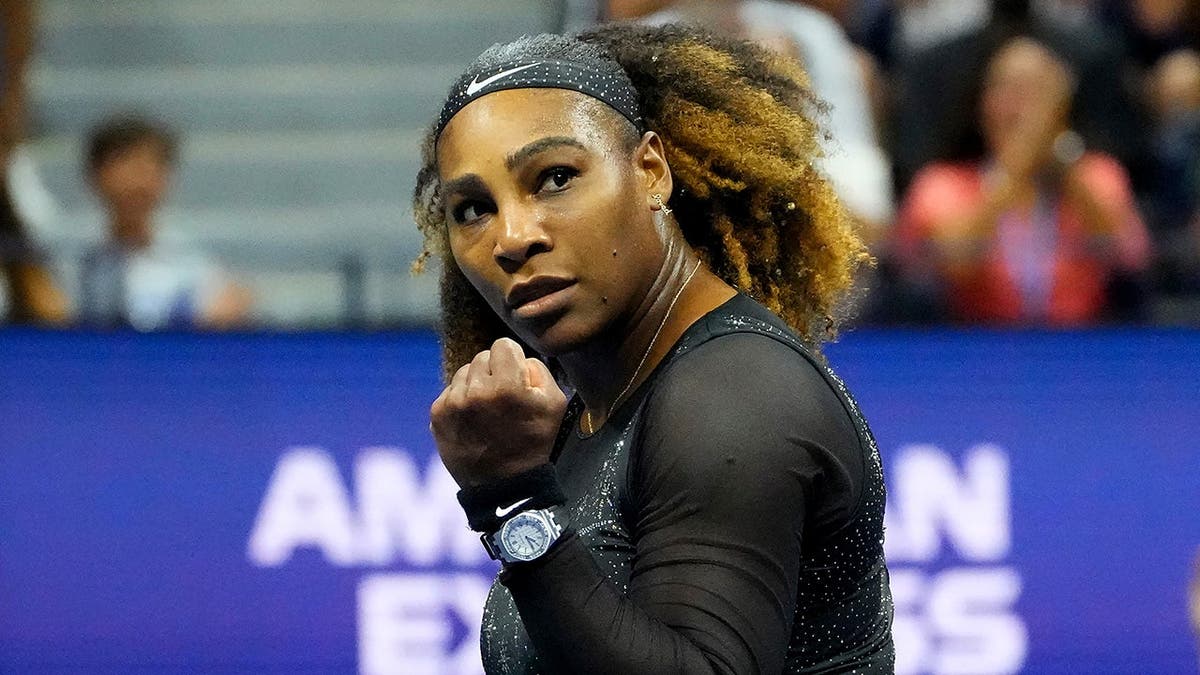 Serena Williams reacting during a tennis match at the U.S. Open in Flushing, New York