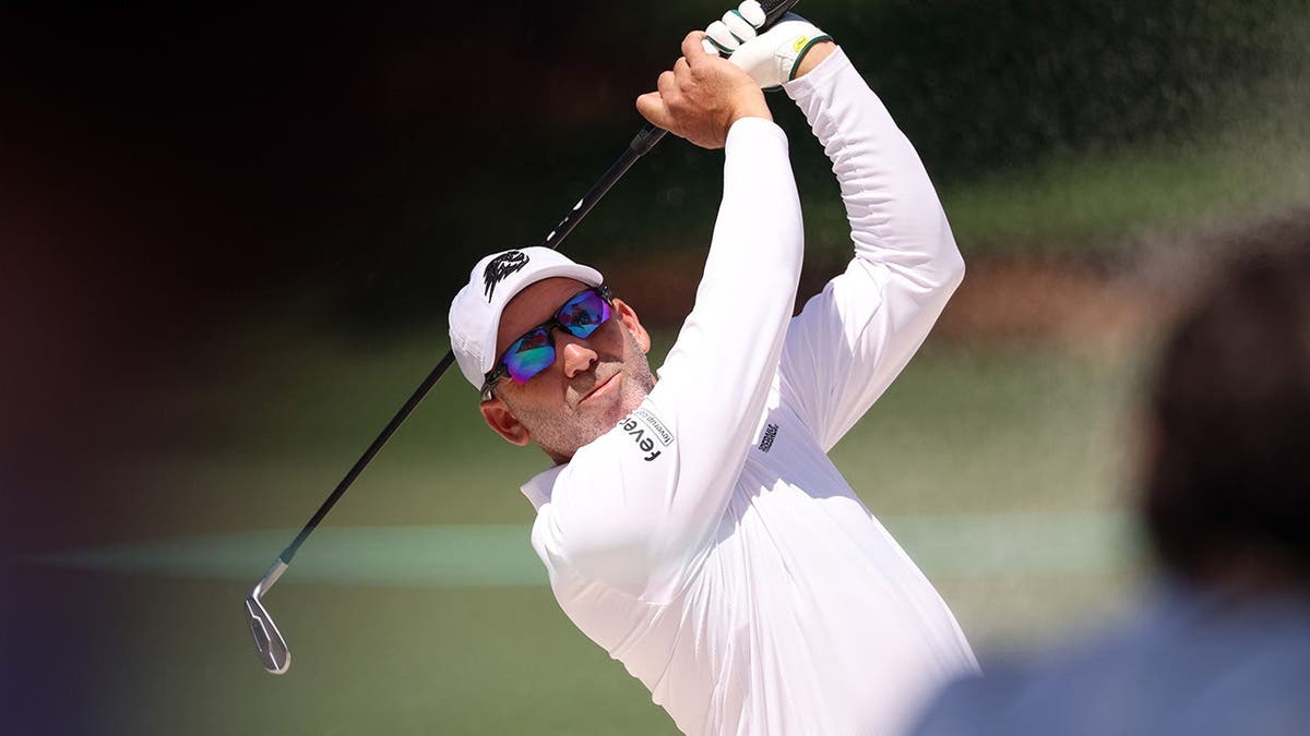 Sergio Garcia playing a golf shot on the seventeenth hole at Augusta National Golf Club