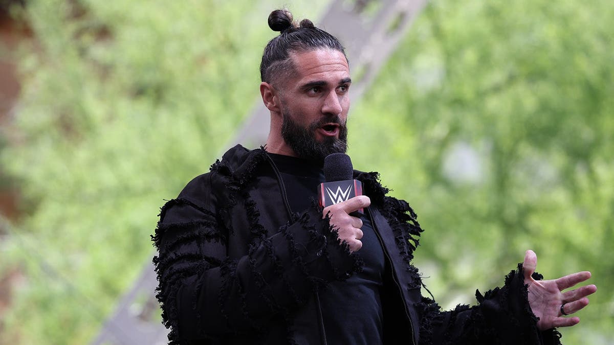 Seth Rollins addressing WWE Universe at T-Mobile Arena in Las Vegas