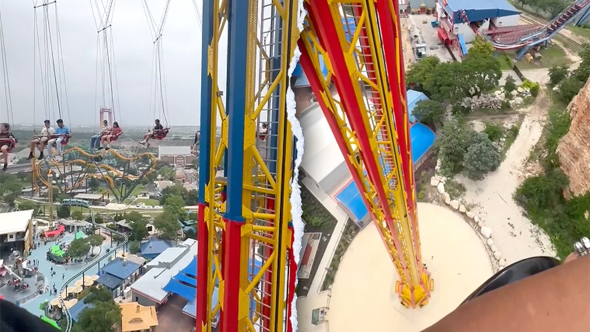 View of swing chair, people dangling mid-air