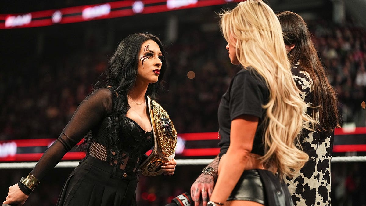 Stephanie Vaquer and Liv Morgan talk in the wrestling ring