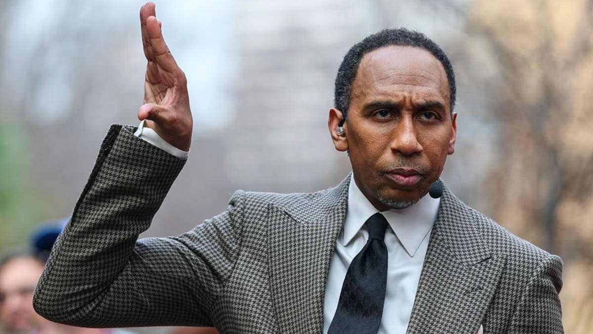 Stephen A. Smith standing on set in New Orleans ahead of Super Bowl LIX