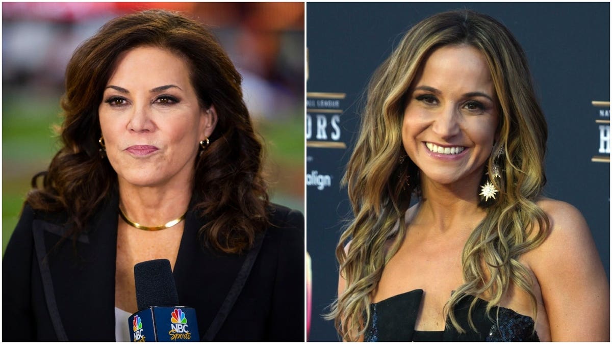 Side-by-side photo of Michele Tafoya and Dianna Russini, with Tafoya holding an NBC Sports microphone and Russini posing at an event.